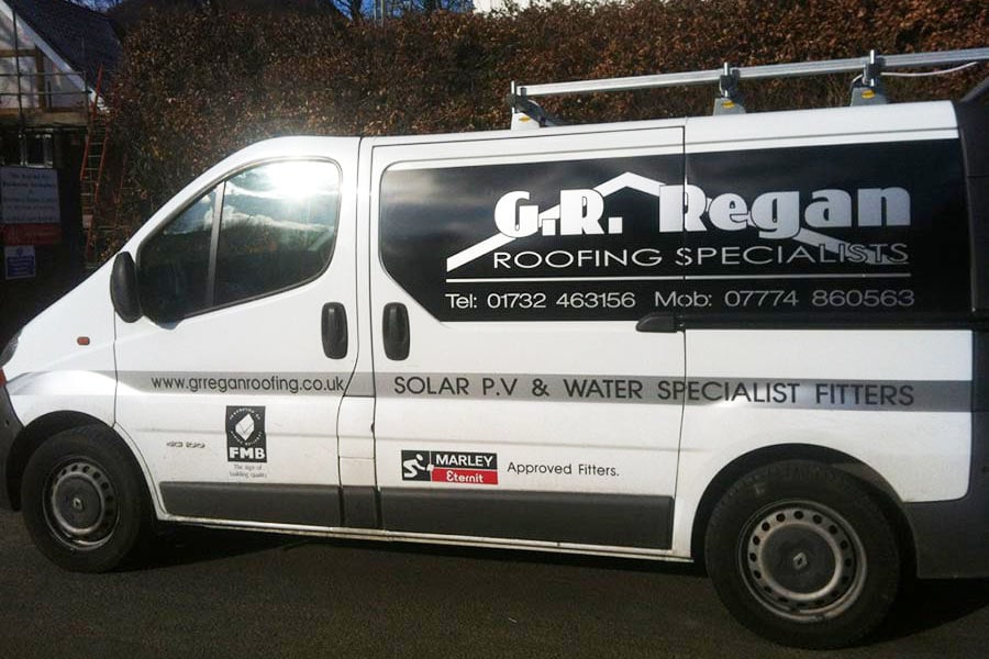 GR Regan roofing in Sevenoaks company van